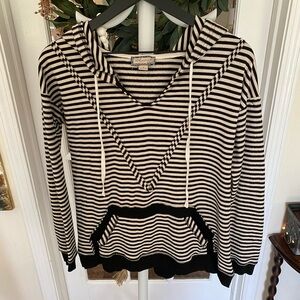 ethereal Black and Cream Striped Hoodie Shirt Oversized LS S